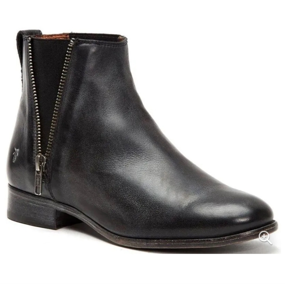 Frye Black Leather Ankle Boots with Side Zip